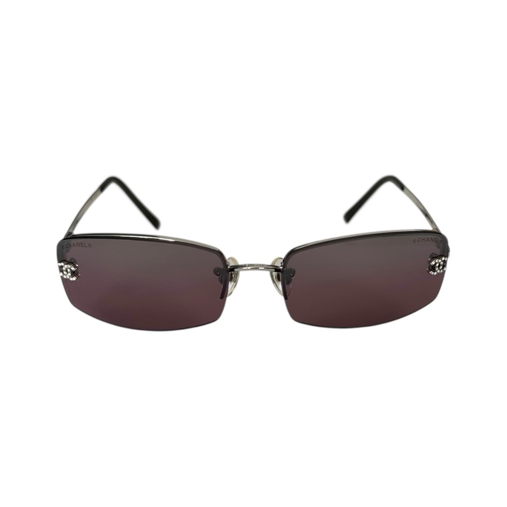 Chanel CC Logo Rhinestone Rimless Sunglasses - Picture 2 of 10